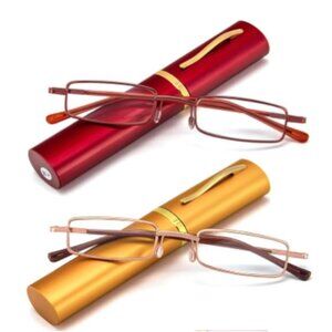 REAVEE 2 Pack Slim Pen Reading Glasses Small Tube Stylish Readers for Women Men